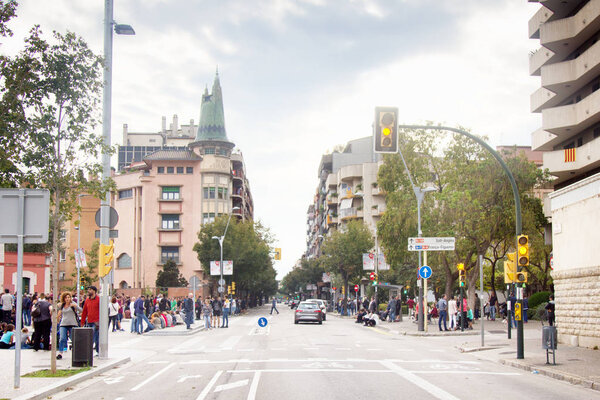 one of the main girona streets with daily bustle