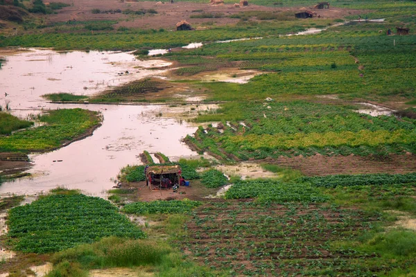 Ackerland im trockenen Flussbett ist für die Trockenzeit konzipiert — Stockfoto