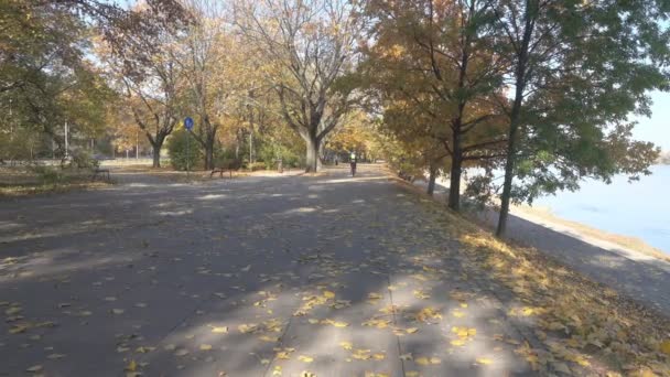 Autumn bike ride along the embankment — Stock Video