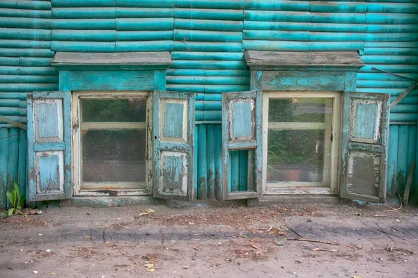 Дерев Яні Віконні Замки Старому Заміському Будинку Вирізьблені Вікна Сибір — стокове фото