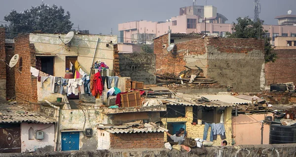 Hindistan Delhi Aralık 2015 Hindistan Yoksul Mahalleleri Yerleşim Alanları — Stok fotoğraf