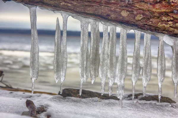 Kışın Donmuş Kıyı Denizi Mevsimler Değiştiğinde Soğuk Havada Buz — Stok fotoğraf