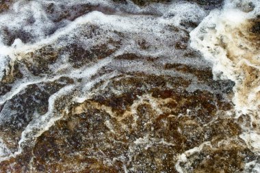 Nehir arka plana sıçrar, enerji dolu kırmızımsı kaynak suyu