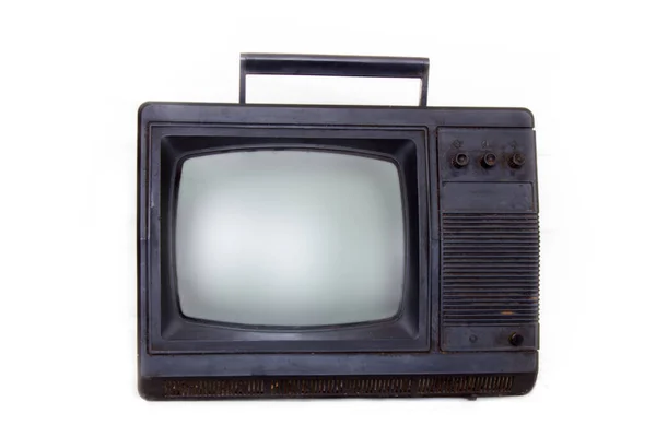 贫穷国家仍在使用的老式电视中的白色隔离电视 — 图库照片