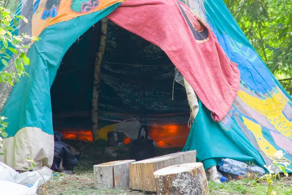 Кемпинг Открытом Воздухе Палаткой Лесу Летом — стоковое фото