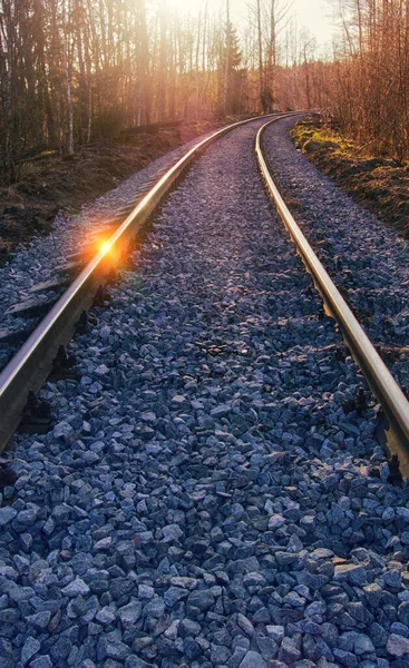 Železnice Odrazy Slunce Kolejích Obrys Fotografie — Stock fotografie