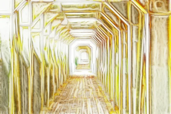 Abstraktní Fraktální Světelné Pozadí Zářící Koridor Přechází Jiného Života Čtvrté — Stock fotografie