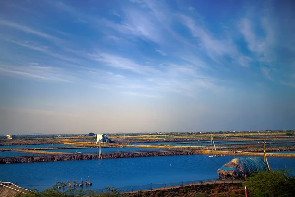 Visvijvers Dam Afgeschermd Van Groot Meer Industrie Van Viskwekerijen Azië — Stockfoto