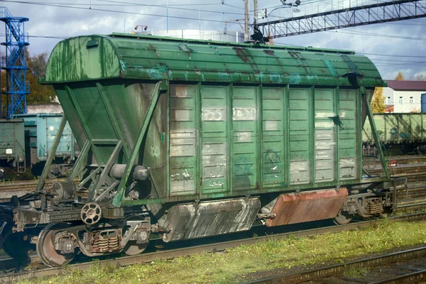 Rail Transportation Different Goods Cars Train Summer — Stock Photo, Image