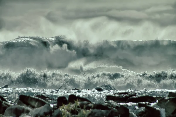 Vagues Turbulentes Océan Pacifique Beauté Robuste Des Roches Basalte — Photo