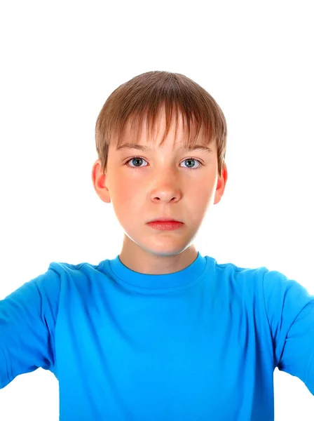 Ernstige Kid Portret Geïsoleerd Witte Achtergrond — Stockfoto