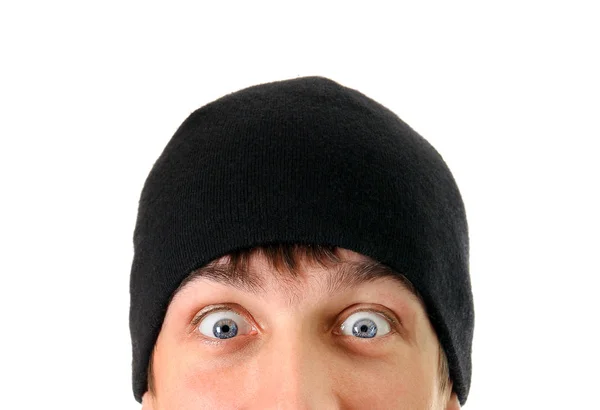 Surpreendido Jovem Face Closeup Fundo Branco — Fotografia de Stock