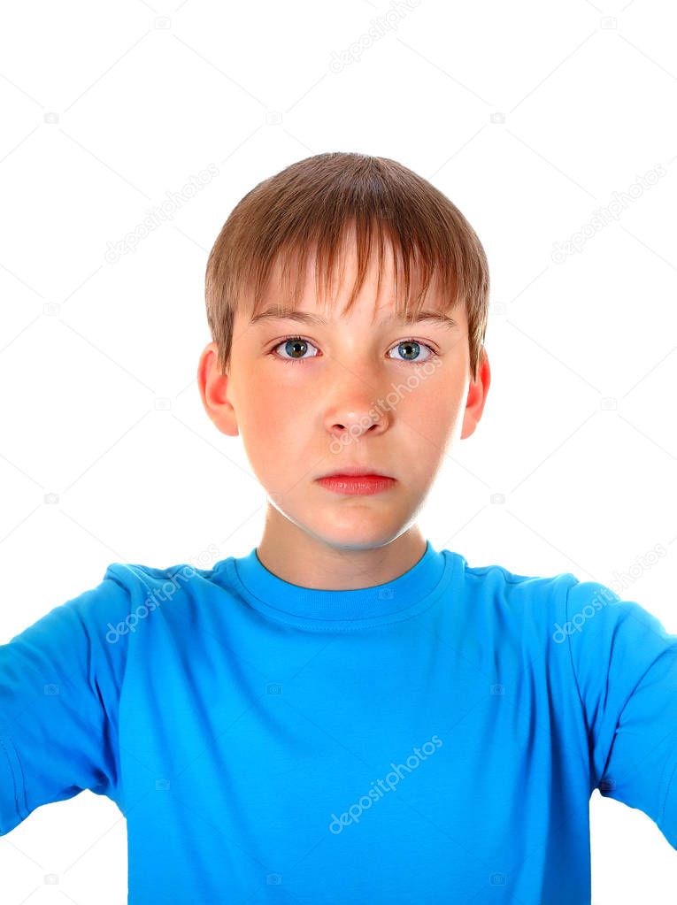 Serious Kid Portrait Isolated on the White Background