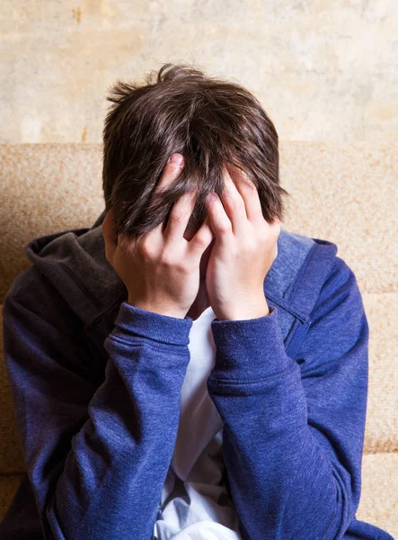 Sad Young Man Sofa Home — Stock Photo, Image