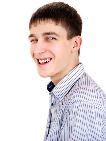 Beyaz Arka Plan Üzerinde Izole Neşeli Genç Adam Portresi — Stok fotoğraf