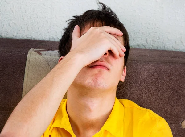 Sad Young Man Couch Room — Stock Photo, Image