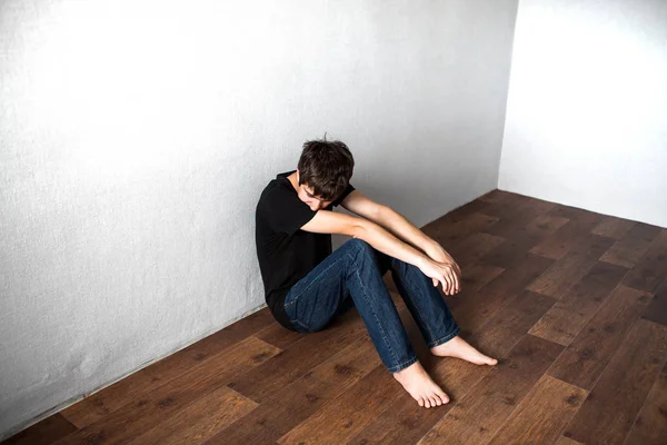 Sad Young Man Floor Room — Stock Photo, Image