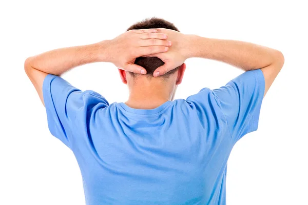 Rear View Man Hands Back Head — Stock Photo, Image