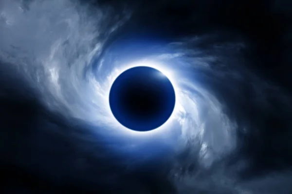 Blurred Black Hole in the Swirl of the Dark Storm Clouds