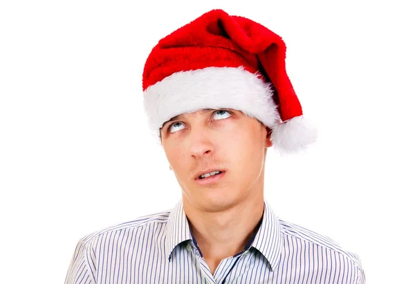 Displeased Young Man Santa Hat White Background — Stock Photo, Image