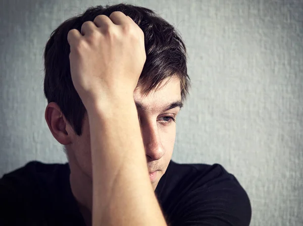 Toned Photo Sad Young Man Wall — Stock Photo, Image