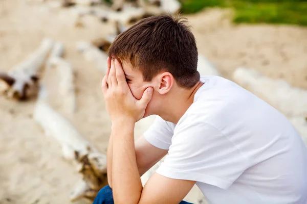 Sad Young Man Nature Background — Stock Photo, Image