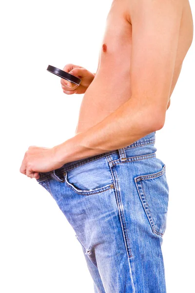 Persona Con Una Lente Ingrandimento Guardando Nei Pantaloni — Foto Stock