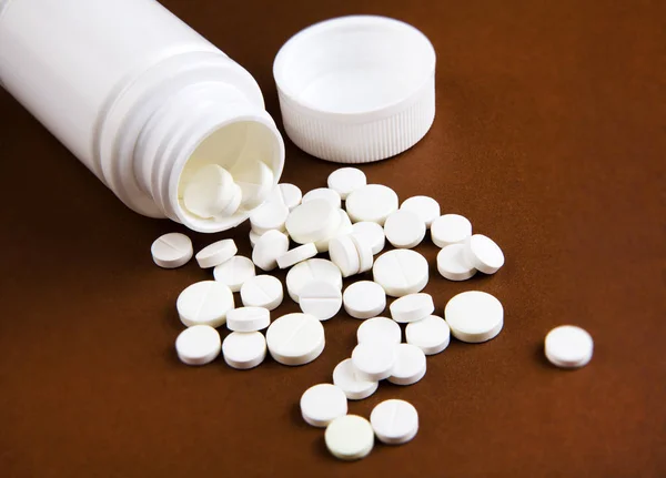 Pills Vial Brown Cardboard Background Closeup — Stock Photo, Image