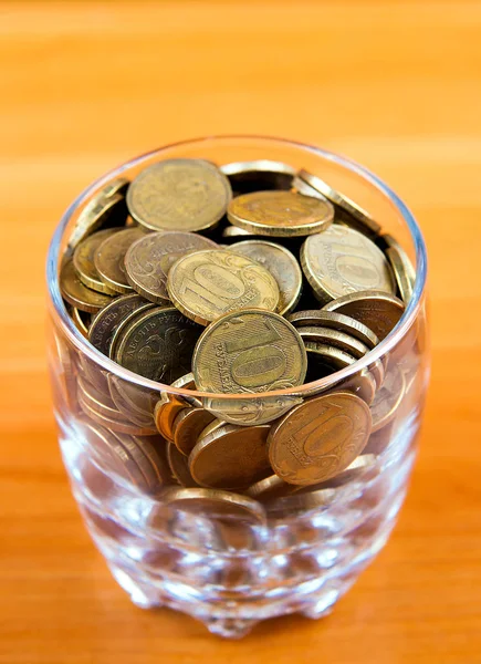 Russian Coins Glass Table Closeup — Stock Photo, Image