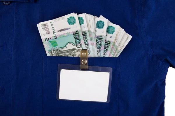 Rubli Russi Nella Tasca Della Camicia Con Distintivo Bianco — Foto Stock