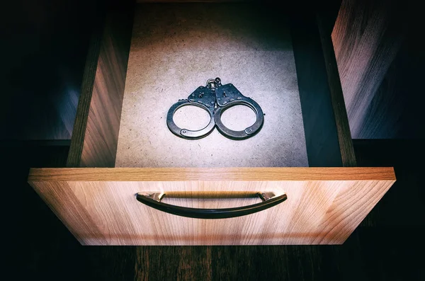 Handcuffs Opened Drawer Furniture — Stock Photo, Image
