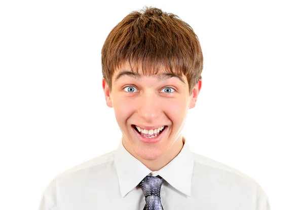 Χαρούμενος Νεαρός Άνδρας Απομονωμένος Στο Λευκό Φόντο — Φωτογραφία Αρχείου