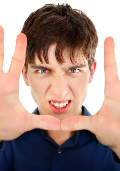 Angry Young Man Portret Geïsoleerd Witte Achtergrond — Stockfoto