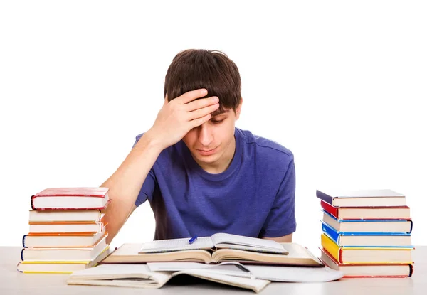 Estudante Cansado com Livros — Fotografia de Stock