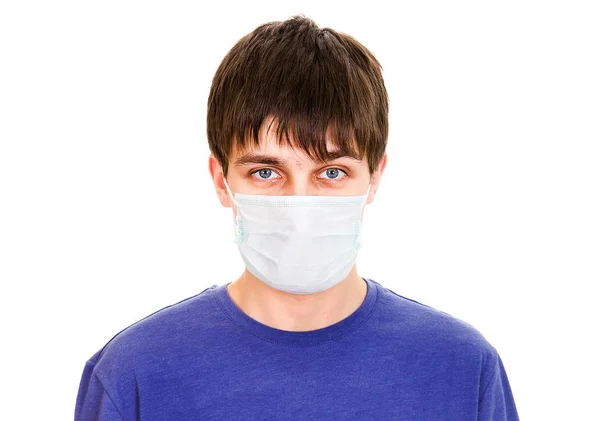 Hombre joven con máscara de gripe — Foto de Stock