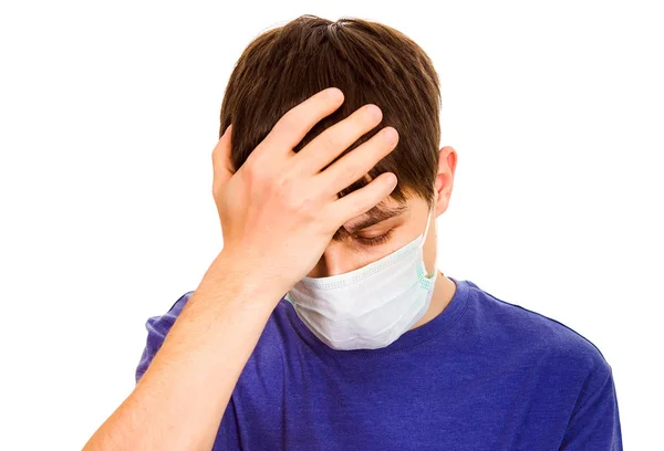 Triste mand i influenza masken - Stock-foto