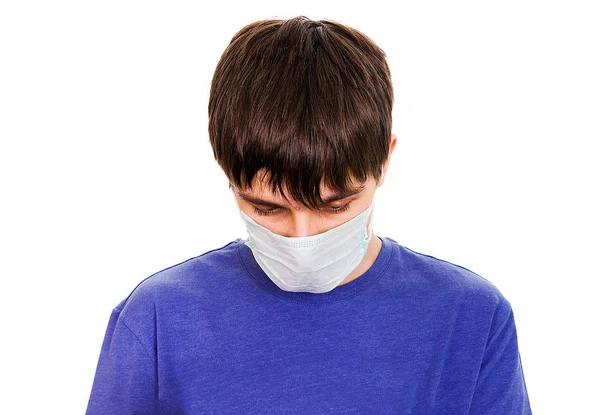 Homem triste na máscara de gripe — Fotografia de Stock