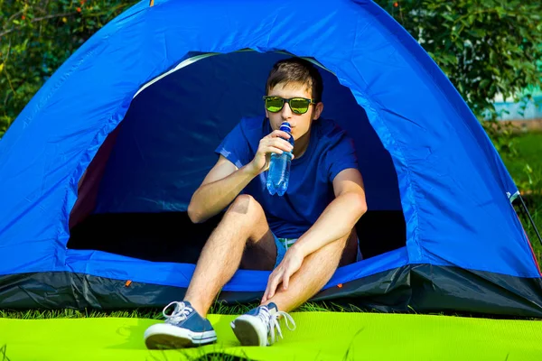 Young Man in a Tent — Stock Photo, Image