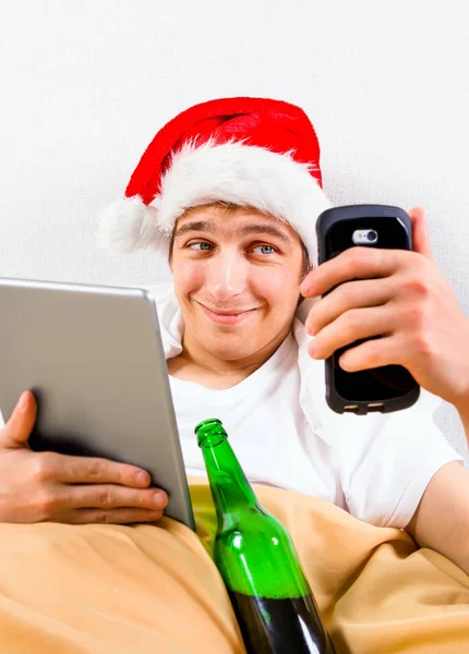 Young Man in Santa Hat — Stock Photo, Image