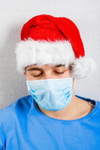 Sick Young Man in Santa Hat — Stock Photo, Image