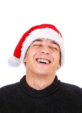 Mutlu genç adam Noel Baba şapkası