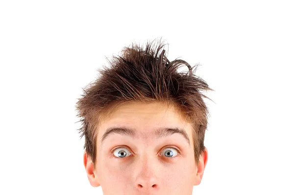 Έκπληκτος Νεαρός Άνδρας Πρόσωπο Closeup Στο Λευκό Φόντο — Φωτογραφία Αρχείου