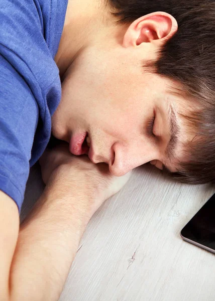 Young Man Sleep Table Room Closeup — Stock Photo, Image