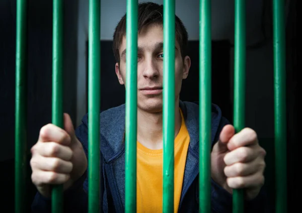 Jailed Young Offender Bars Cell — Stock Photo, Image