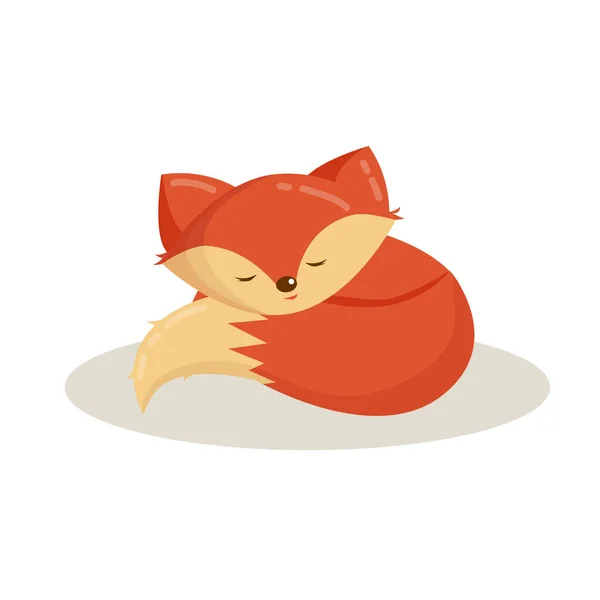 Cartoon Animal Sleeping Cute Fox Isolated White Backgrounds Flat Design — Stock Vector