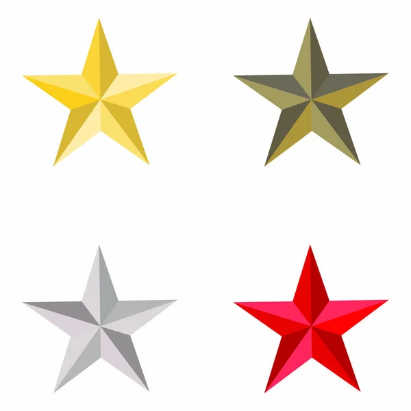 Set Goldener Silberner Bronzener Und Roter Sterne Vektorillustration — Stockvektor