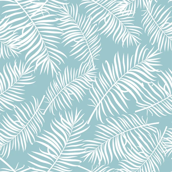 Vector Tropisk Palm Lämnar Sömlösa Mönster Sommaren Illustration Ljus Blå — Stock vektor