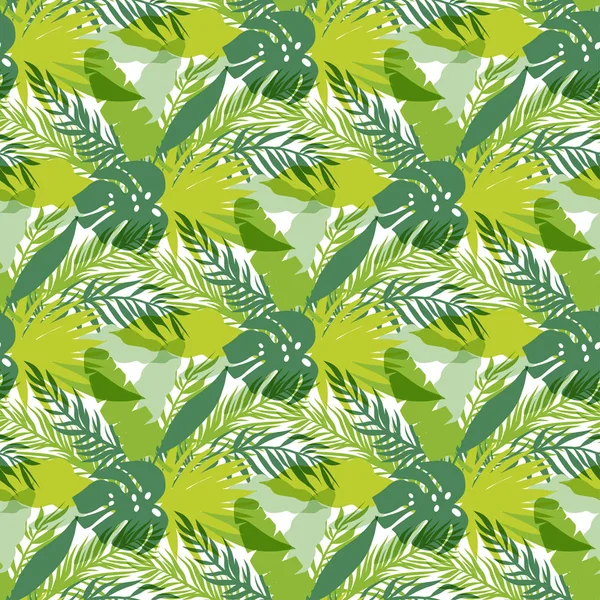 熱帯の葉 ジャングルを背景 植物のシームレスなパターン Web 繊維用のベクトル図 — ストックベクタ