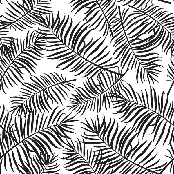 矢量热带棕榈叶无缝图案 夏日插图黑白相间 可用于纺织 剪贴簿 — 图库矢量图片#