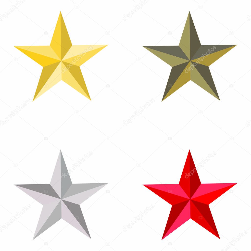 Set of golden, silver, bronze and red stars. Vector illustration